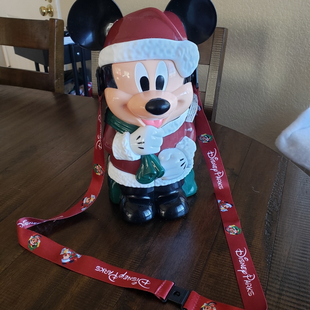 Disney's Vintage Mickey Mouse as Santa Popcorn Bucket with strap.